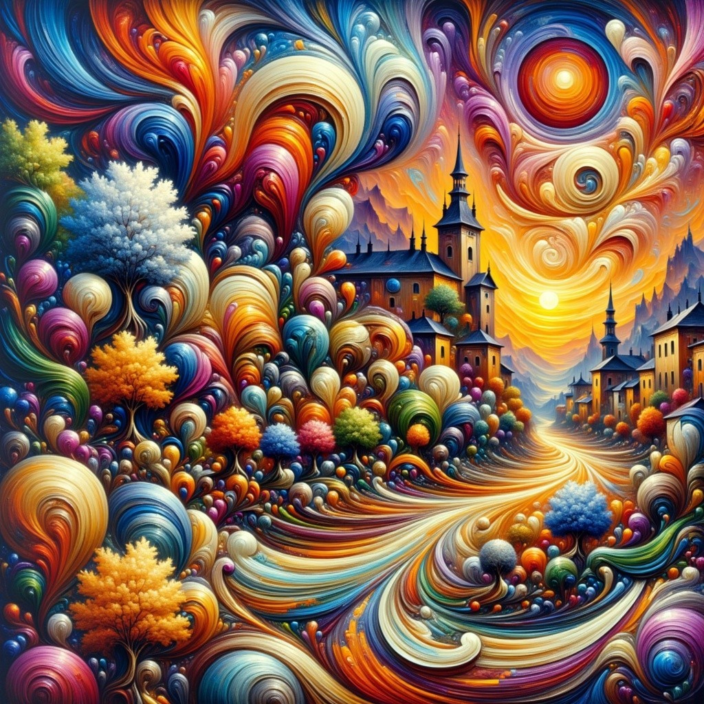 Vibrant Abstract Landscape with Colorful Patterns