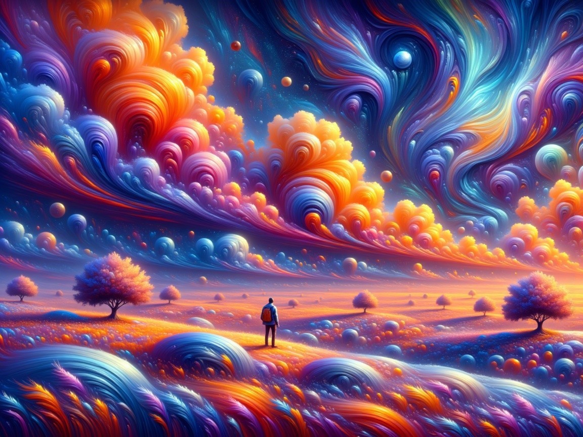 Dreamlike Landscape with Colorful Cosmic Elements