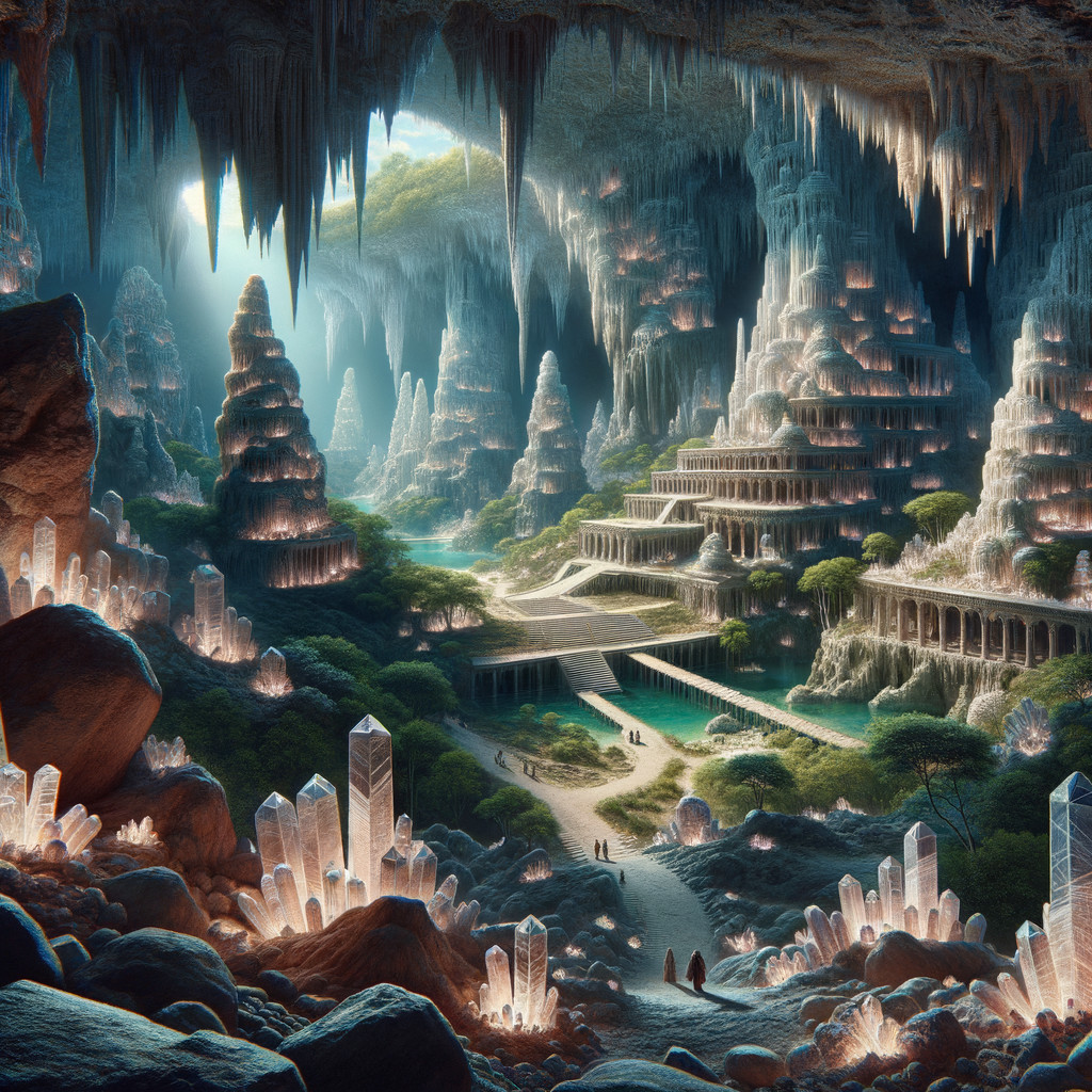Underground Cavern with Stalagmites and Crystals