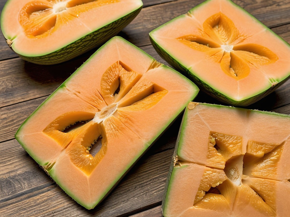 Vibrant Melon Slices on Wooden Surface