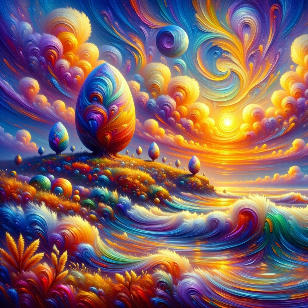 Vibrant landscape with colorful clouds and sunset hues