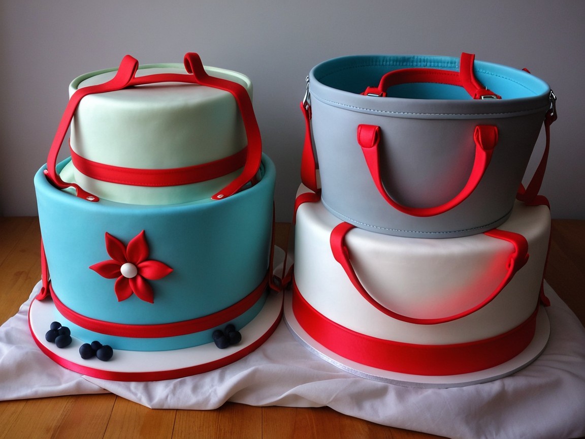 Stylish Handbag-Inspired Cake Designs in Various Colors