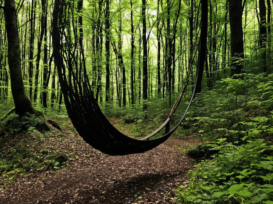Suspended Hammock in a Lush Green Forest Setting