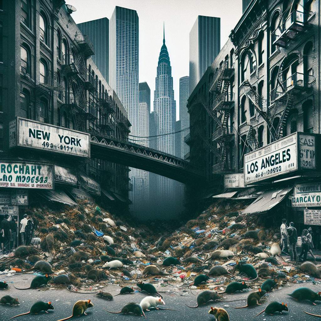 Dystopian Contrast of New York and Los Angeles Cities