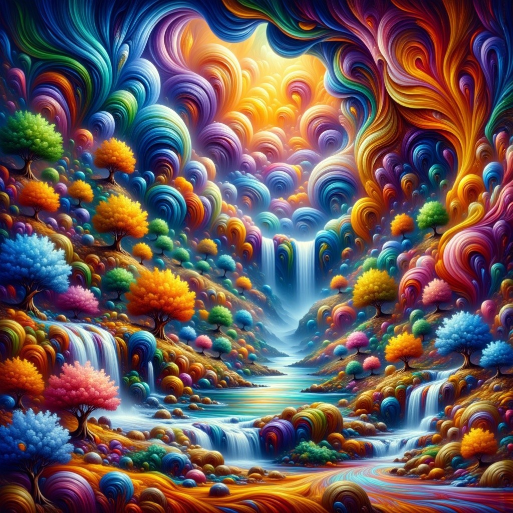 Vibrant Fantastical Landscape with Colorful Elements