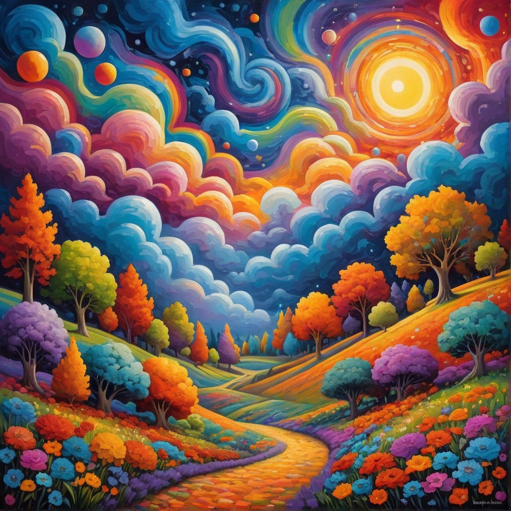Vibrant Landscape with Colorful Hills and Sky