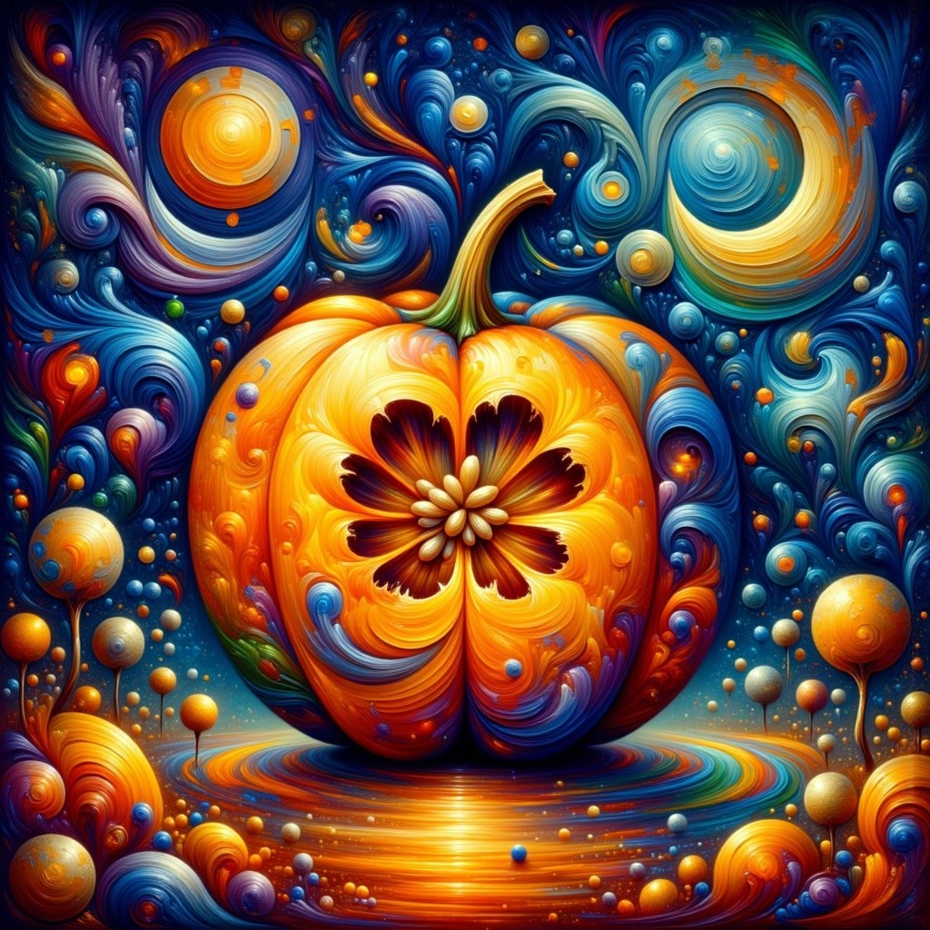 Vibrant Pumpkin in Abstract Cosmic Setting