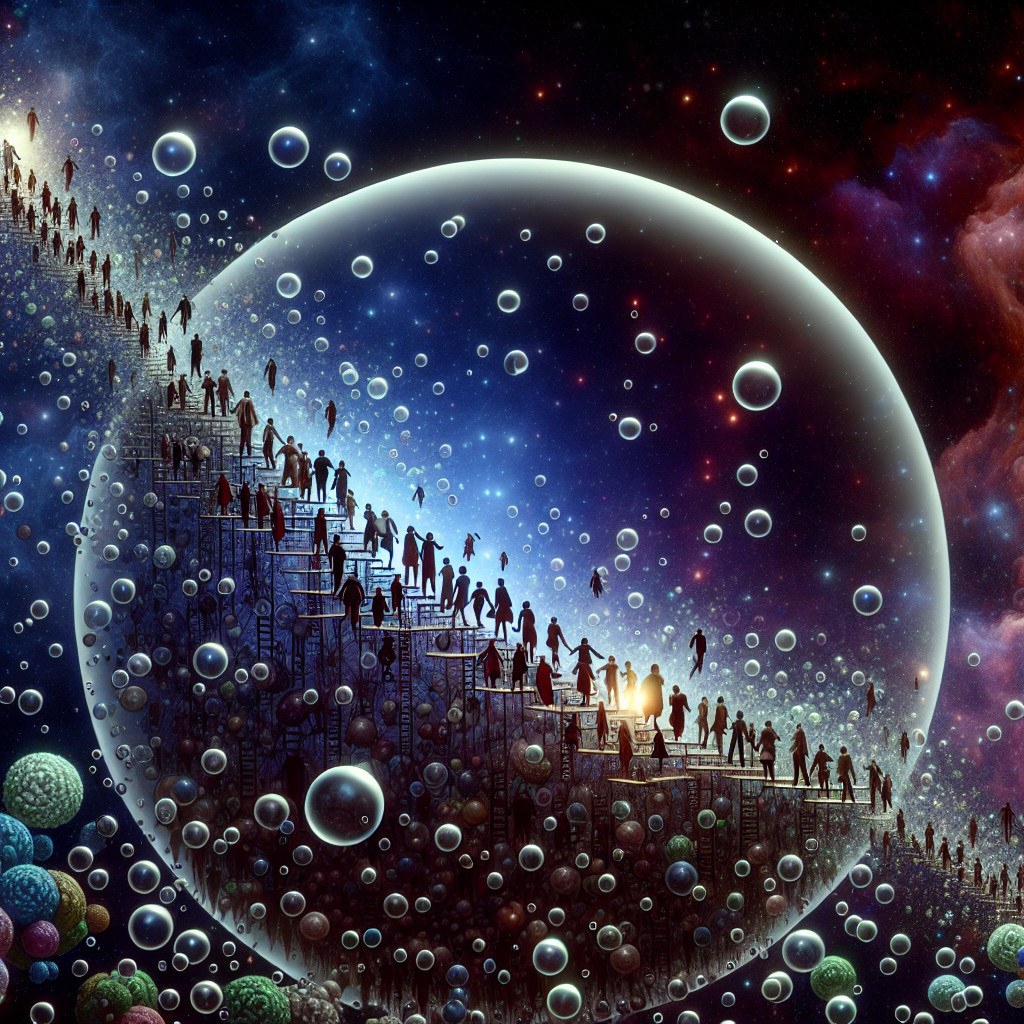 Surreal Cosmic Landscape with Ascending Silhouettes