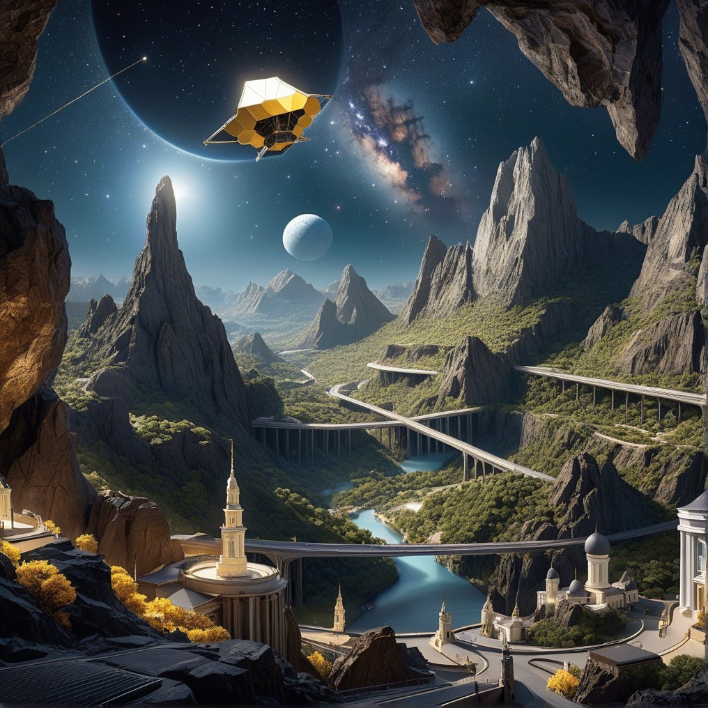 Sci-Fi Landscape with Mountains and Futuristic Structures