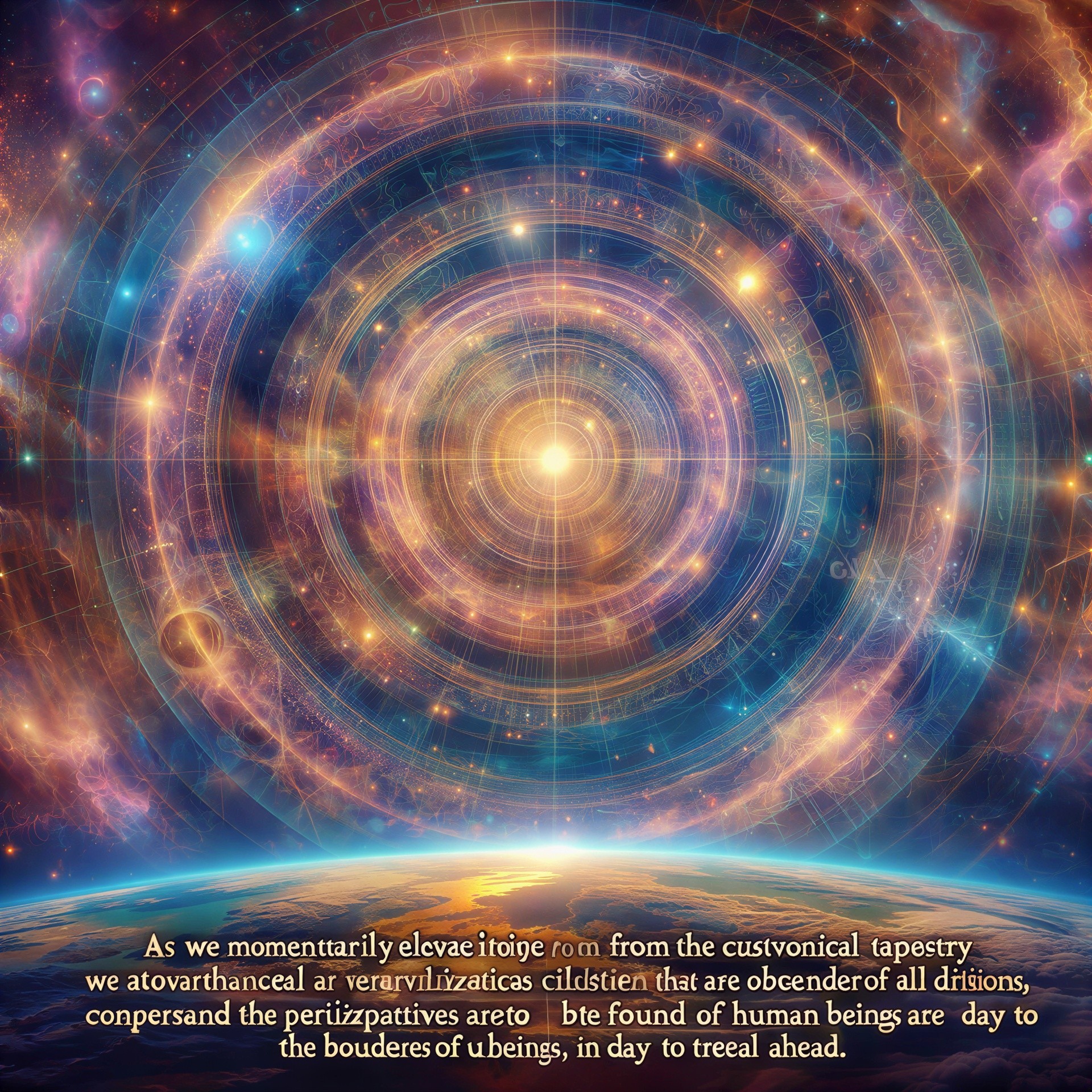 Cosmic Background with Central Star and Geometric Patterns