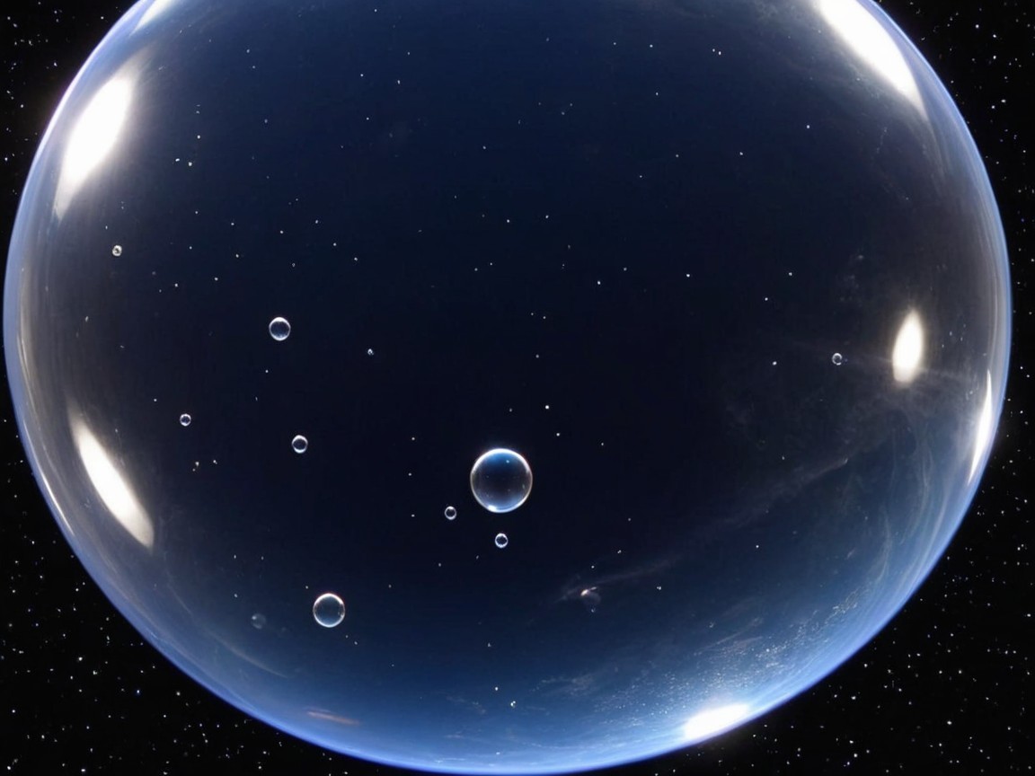 Surreal Cosmic Scene with Dome and Floating Bubbles