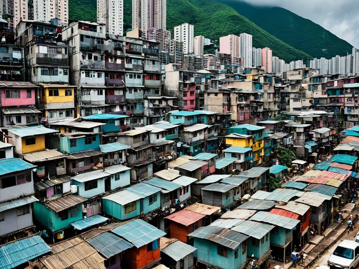 Urban Landscape with Colorful Buildings and Hills