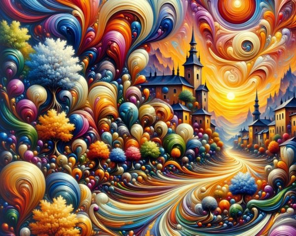 Vibrant Abstract Landscape with Colorful Patterns