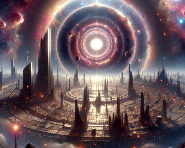 Futuristic Cityscape in a Cosmic Landscape