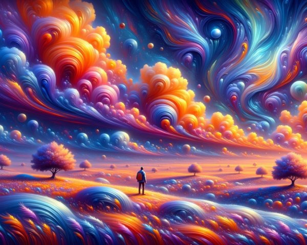 Dreamlike Landscape with Colorful Cosmic Elements