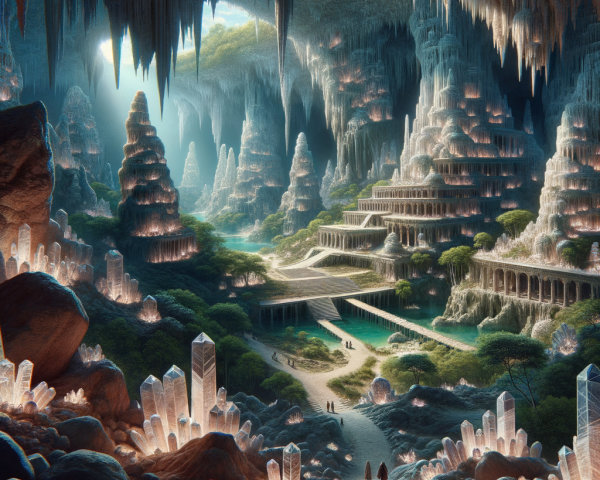 Underground Cavern with Stalagmites and Crystals
