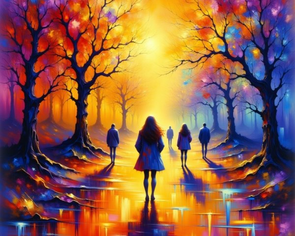 Surreal Landscape with Glowing Pathway and Trees