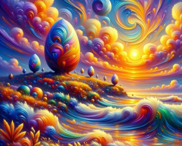 Vibrant landscape with colorful clouds and sunset hues