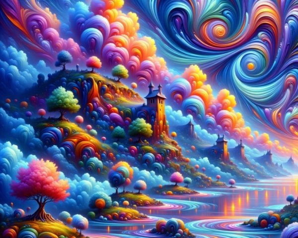 Vibrant Dreamlike Landscape with Colorful Elements