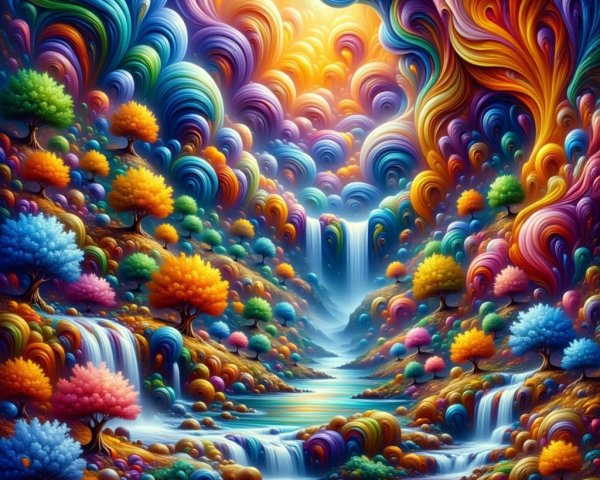 Vibrant Fantastical Landscape with Colorful Elements