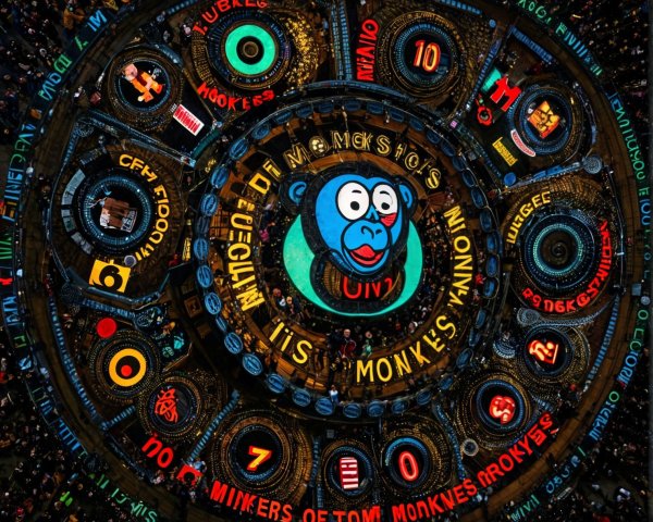 Vibrant Circular Design with Monkey-Themed Graphics
