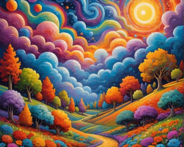 Vibrant Landscape with Colorful Hills and Sky