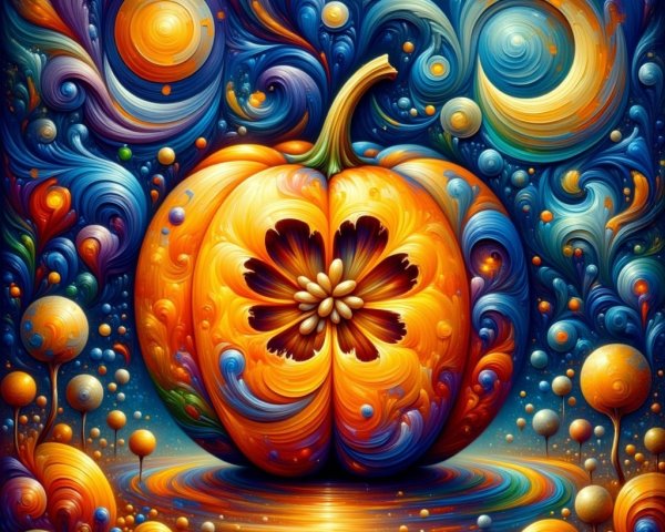 Vibrant Pumpkin in Abstract Cosmic Setting