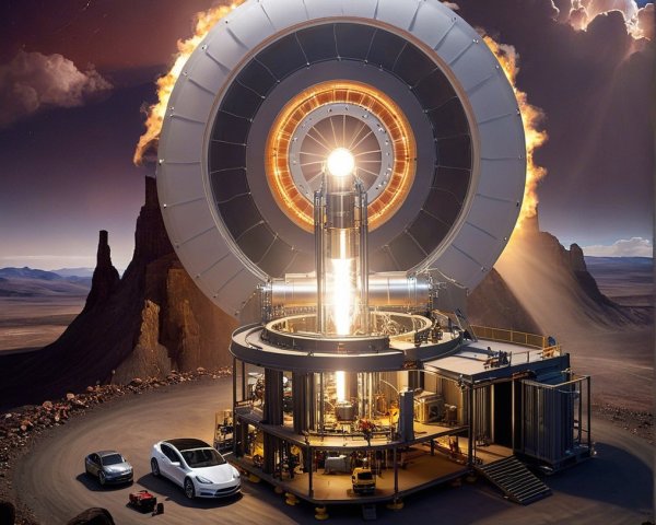 Futuristic Rocket Launch Pad in Desert Landscape