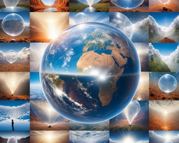 Celestial and Earthly Landscapes Collage with Globe