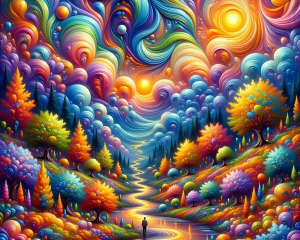 Surreal Landscape with Colorful Trees and River