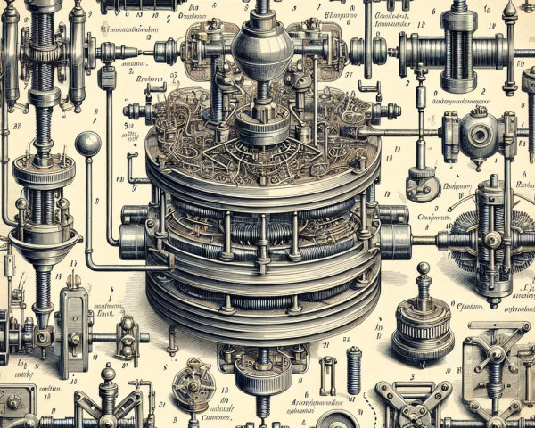 Detailed Diagram of a Steampunk Mechanical Invention