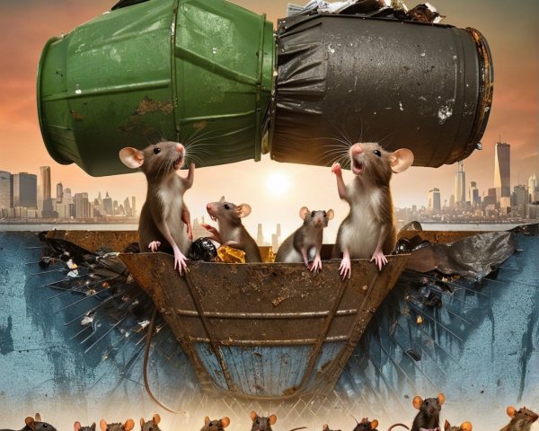 Animated Rats Celebrate on Dumpster in Cityscape