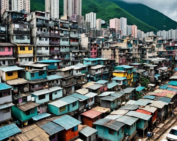 Urban Landscape with Colorful Buildings and Hills