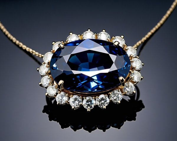 Oval Blue Gemstone Necklace with Diamond Halo