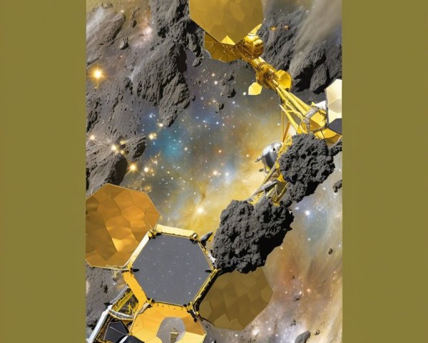 Futuristic Space Scene with Robotic Spacecraft on Asteroid