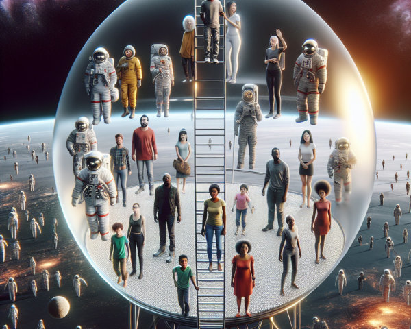 Futuristic Dome Scene with Diverse People and Cosmos