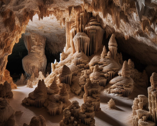 Underground cave with stalagmites and stalactites