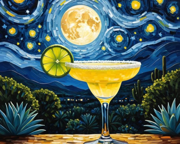 Vibrant Margarita Glass Against Starry Night Sky