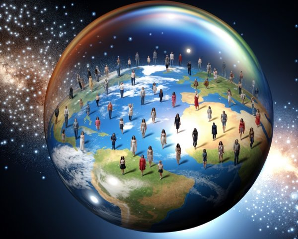 Globe with Diverse Individuals Against Starry Background