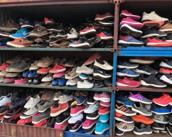 Assorted Shoes Displayed in Shipping Container Shelves