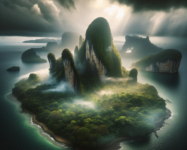 Lush Green Mountains and Serene Sea Landscape Scene