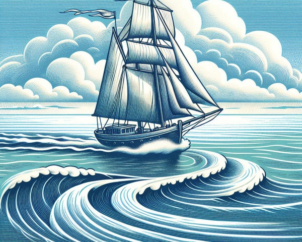 Classic Sailing Ship on Serene Waters with Clouds