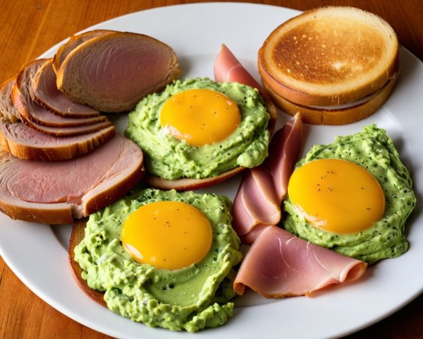 Toasted Bread with Avocado and Sunny-Side-Up Eggs