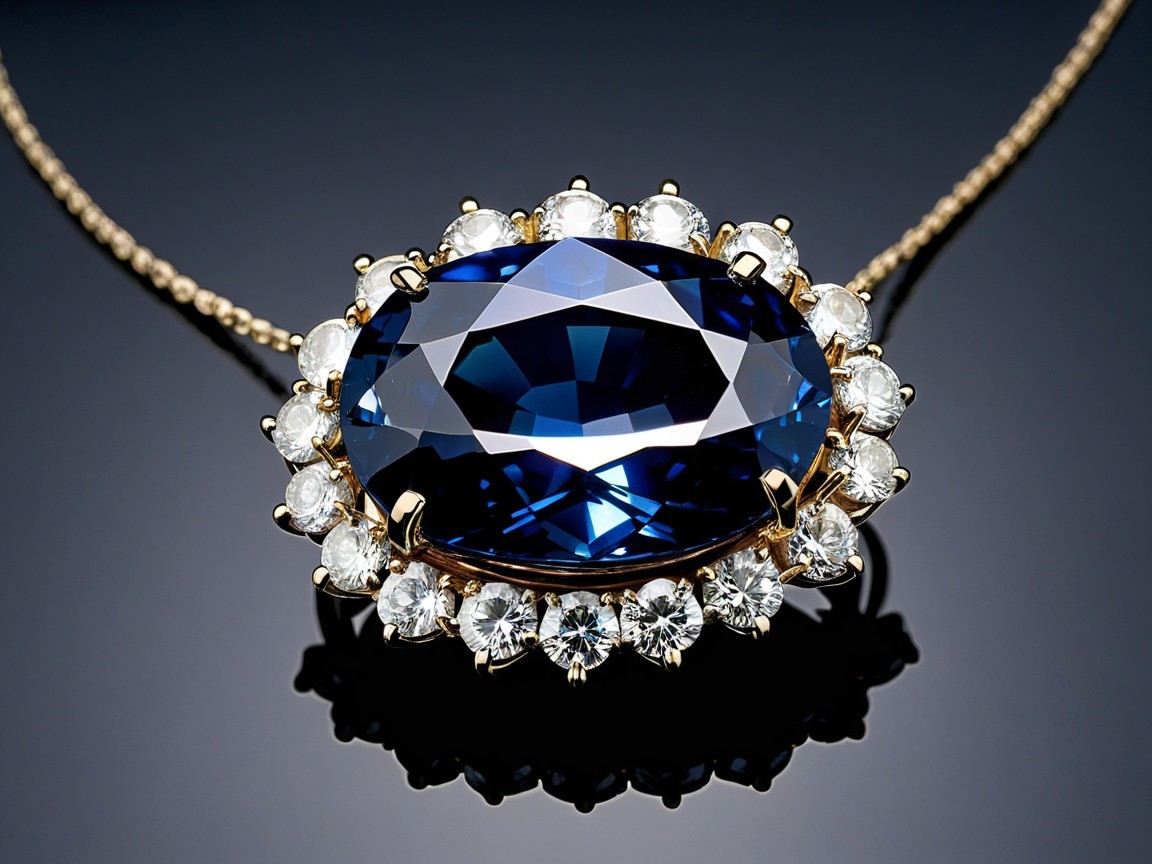 Oval Blue Gemstone Necklace with Diamond Halo