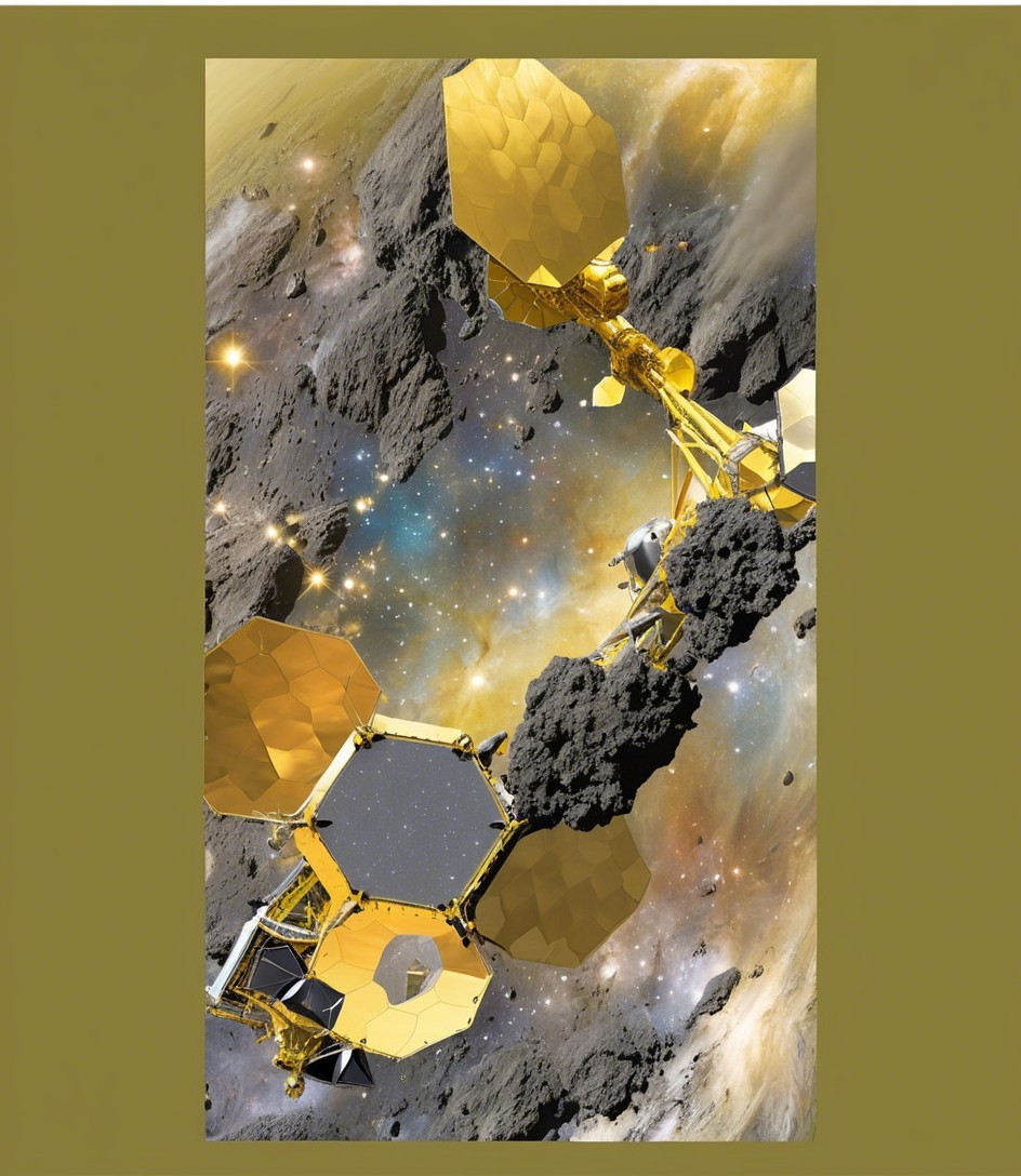 Futuristic Space Scene with Robotic Spacecraft on Asteroid