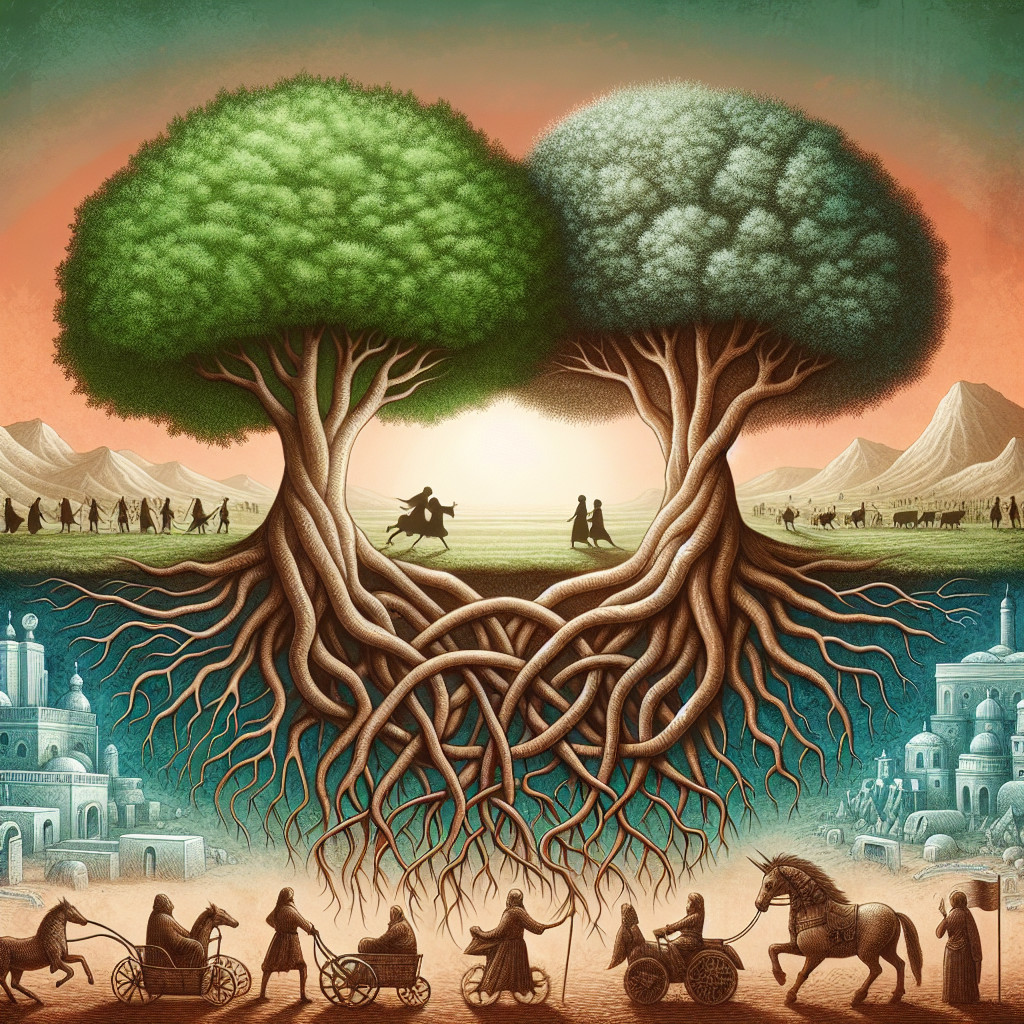 Lush Trees with Intertwined Roots in Serene Landscape
