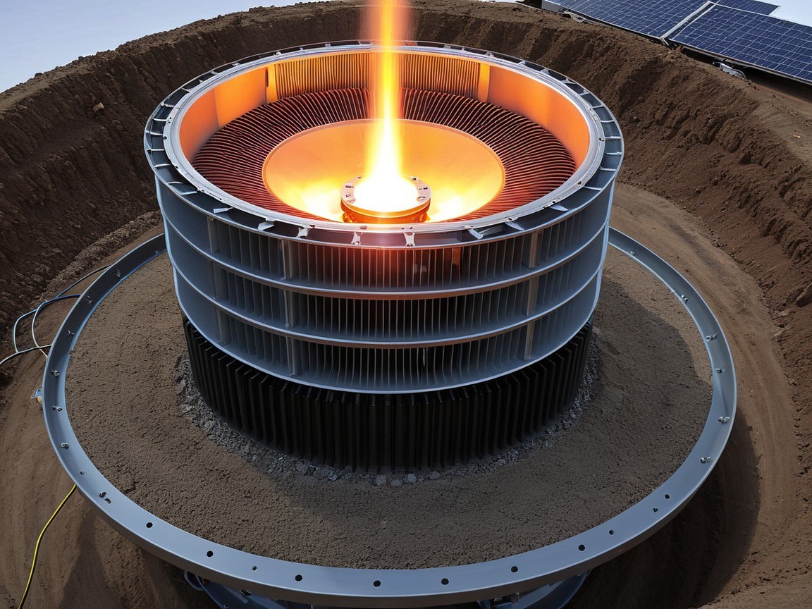 Large Turbine Structure with Flame and Solar Panels