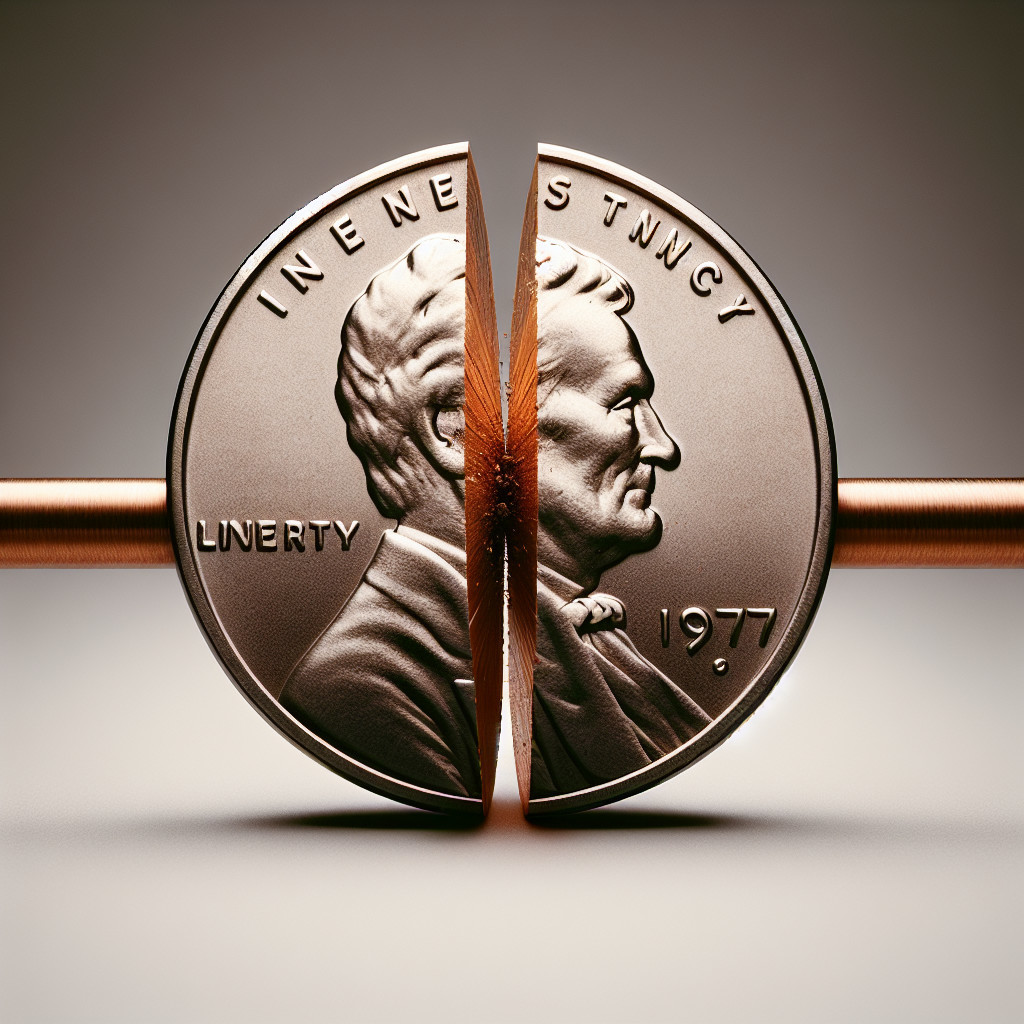 Close-Up of a Split Penny with Wooden Interior