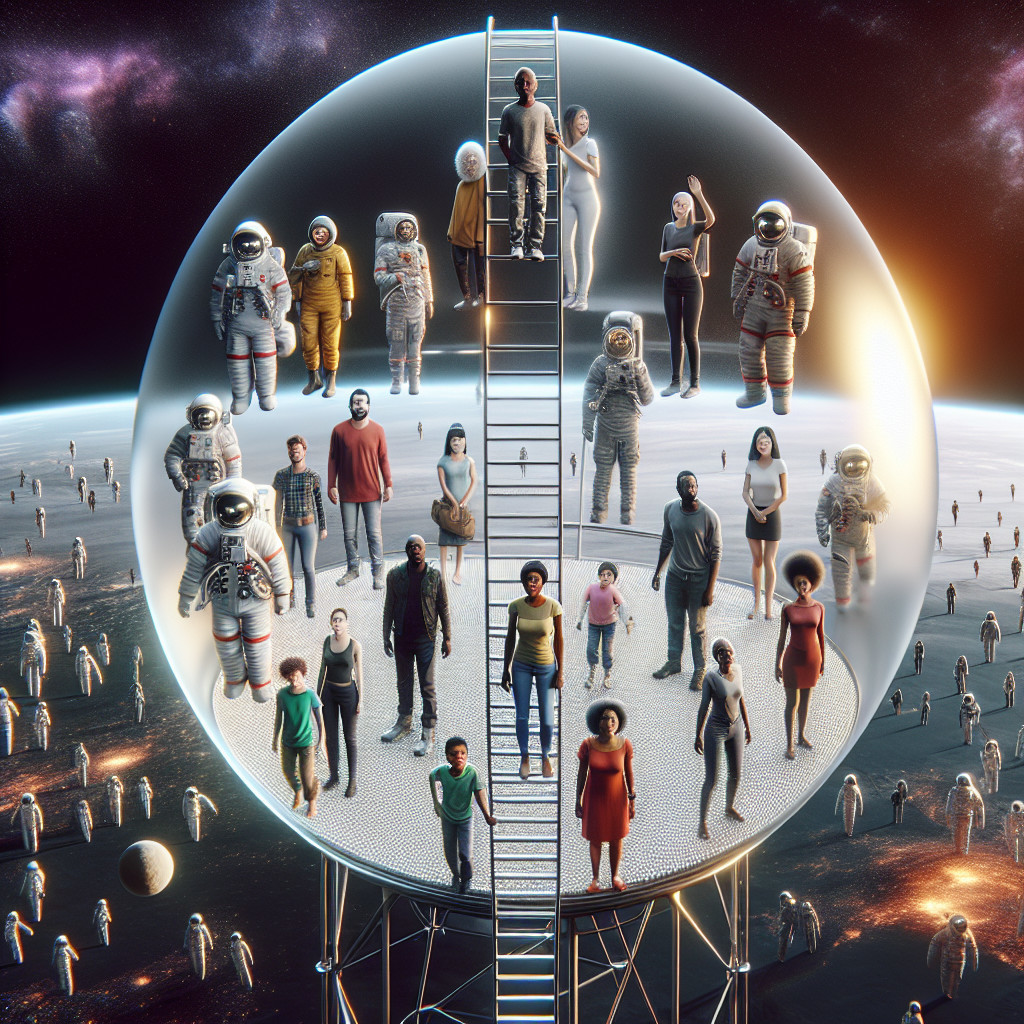 Futuristic Dome Scene with Diverse People and Cosmos