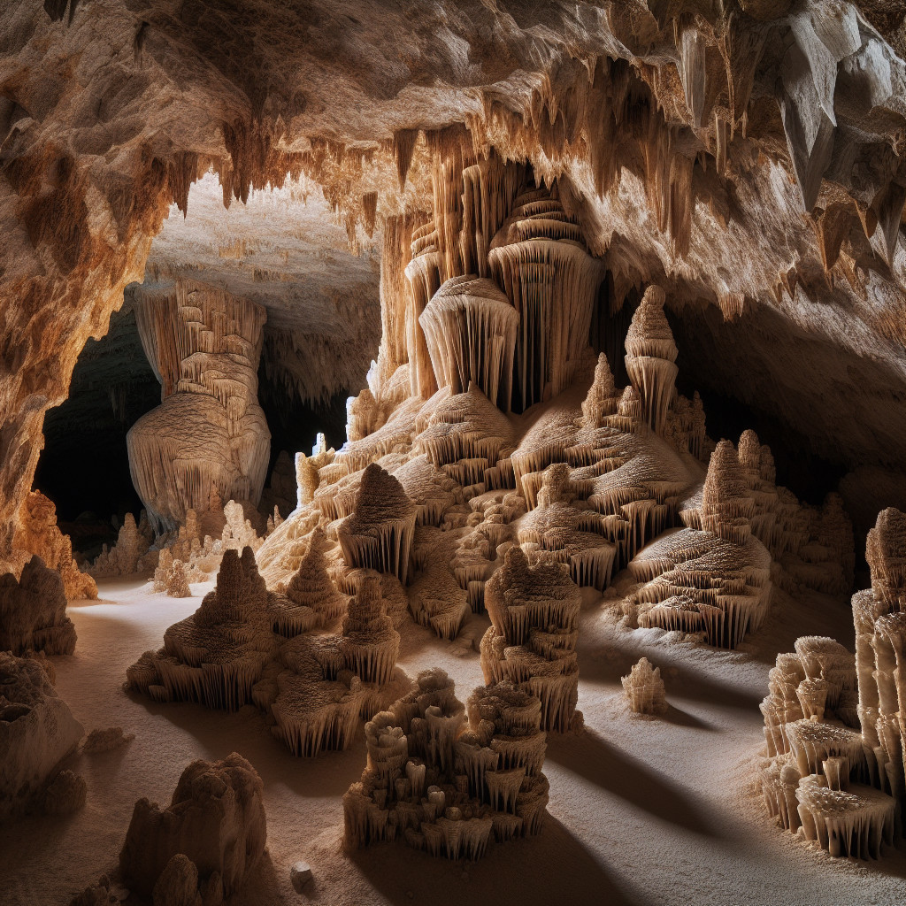 Underground cave with stalagmites and stalactites
